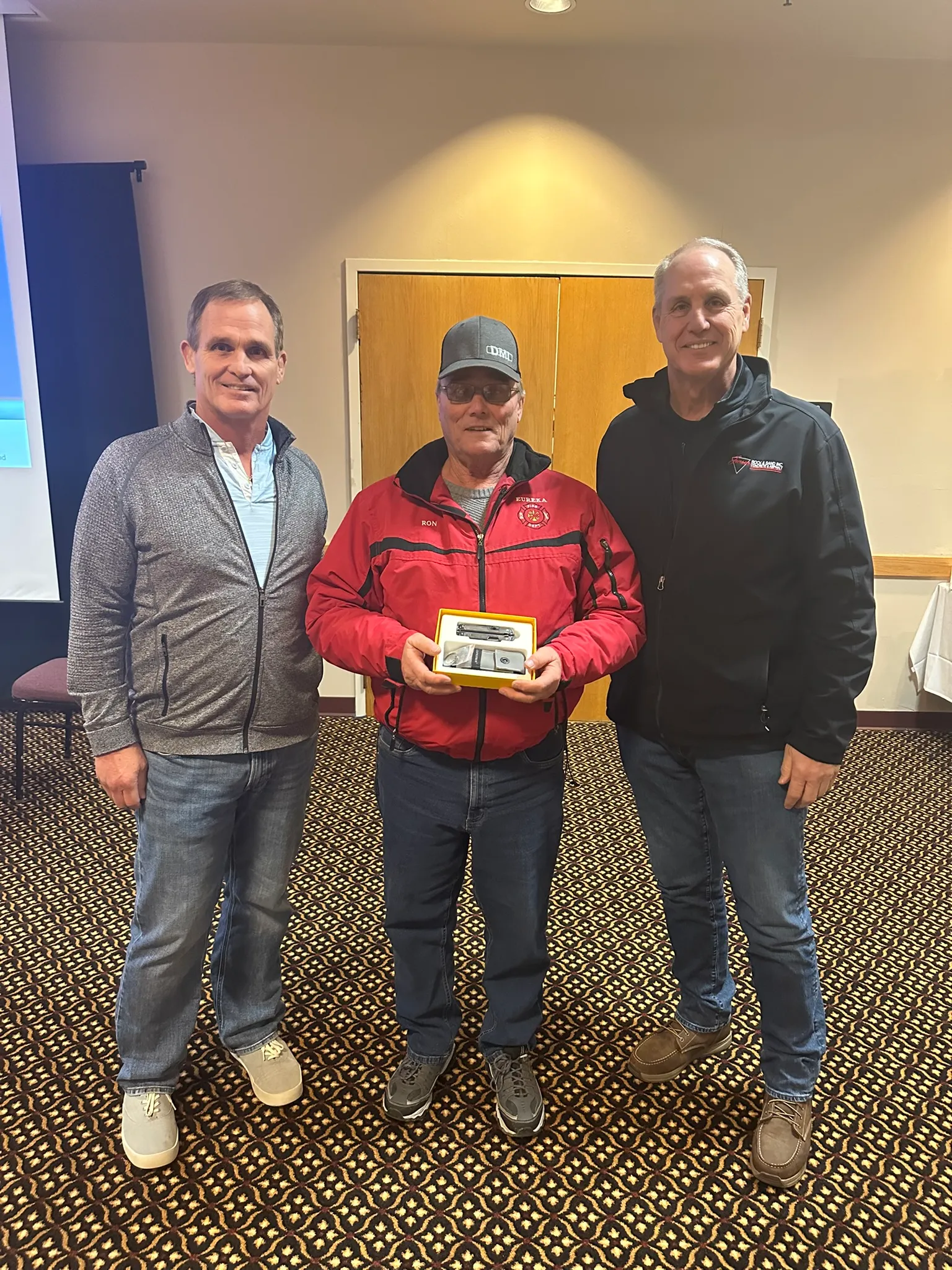 concrete pump truck with American flag decal