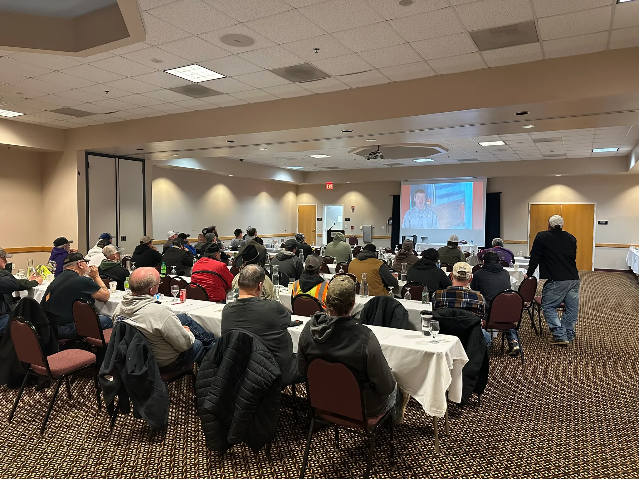 concrete pump truck with American flag decal