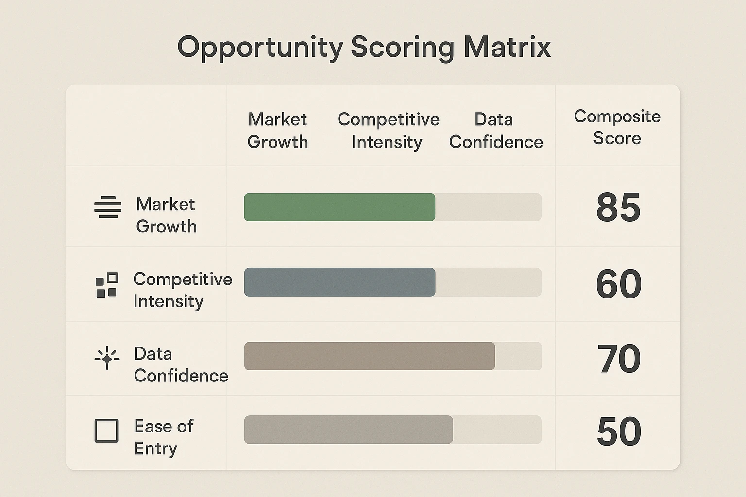 A clear five-step AI discovery workflow that highlights where to mitigate gaps (e.g., missing SERP data) and where validation reduces risk before market entry.