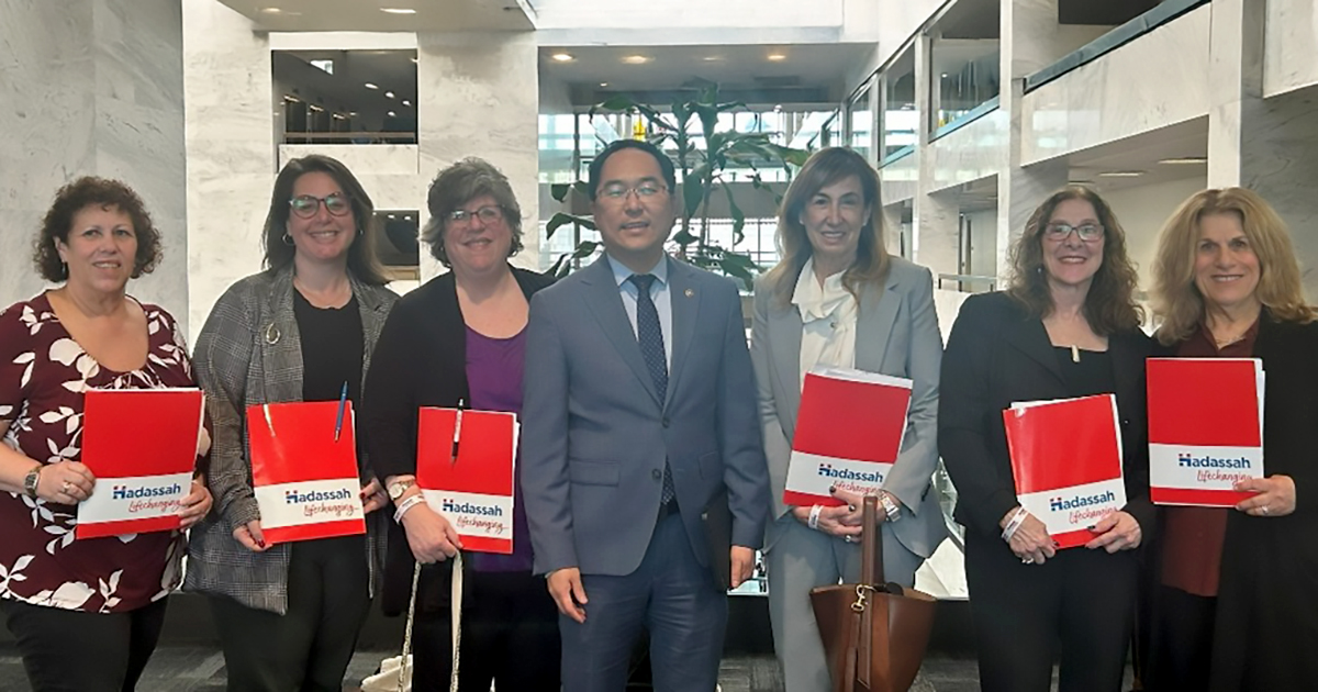 Senator Andy Kim with Hadassah CEO Ellen Finkelstein and Hadassah New Jersey advocates.