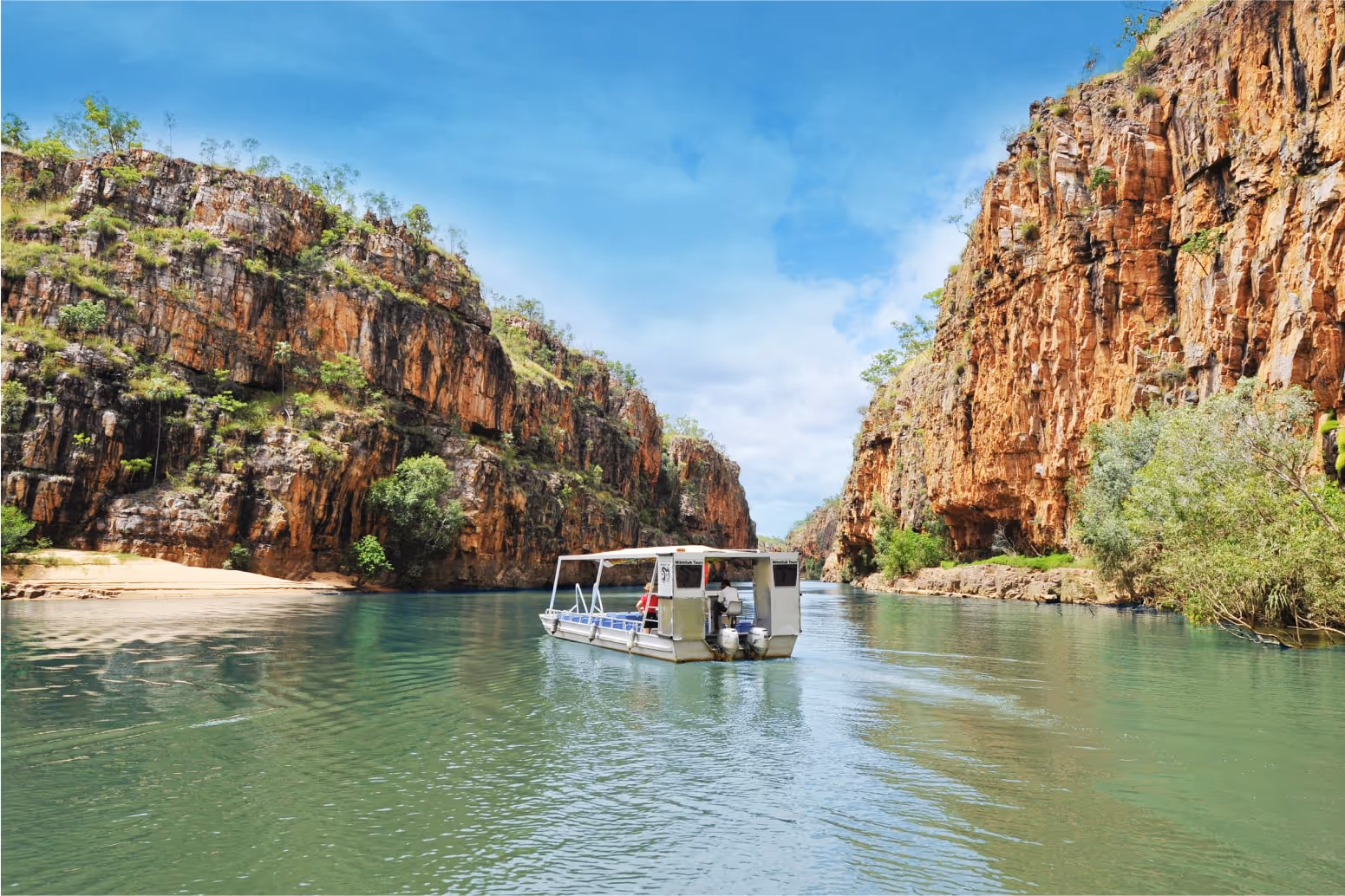 A beautiful scene with a boat in the Katherine Gorge