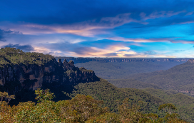 Panoramic view of the Blue Mountains in New South Wales, Australia.