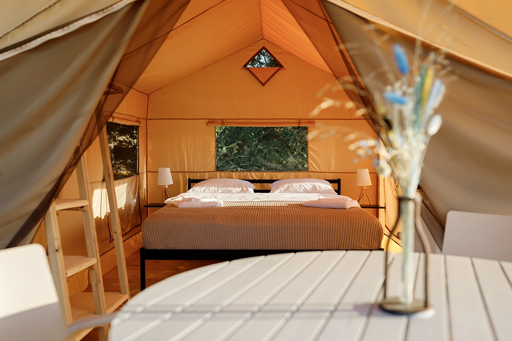 Luxury glamping tent accommodation in Longreach, Queensland.