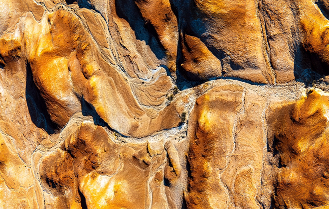 Colourful formations at the Painted Hills, South Australia, near Anna Creek Station, viewed from the air.