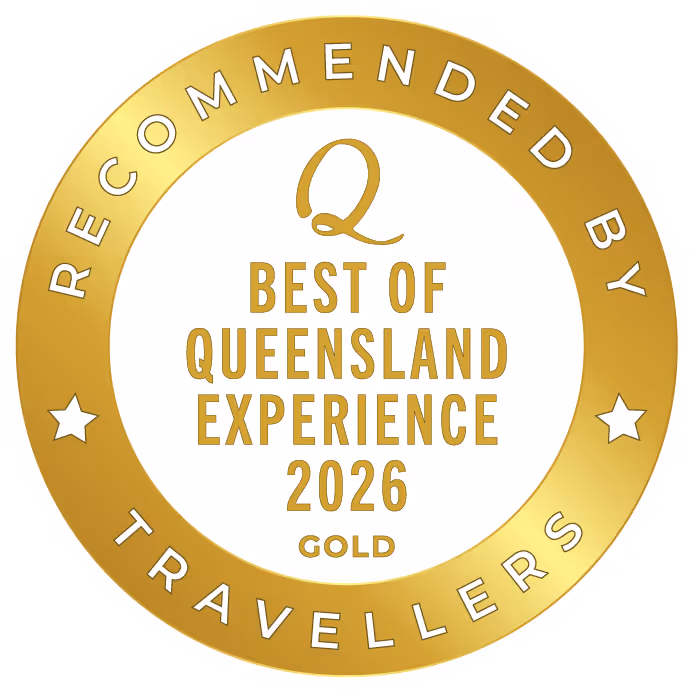 Gold seal reading Best of Queensland Experience 2026 Gold recommended by Travellers with stars.