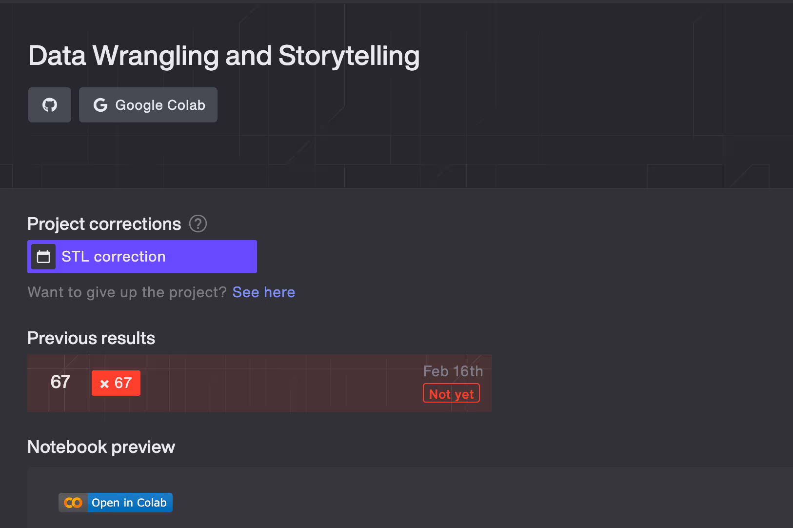 Turing College platform interface: project correction