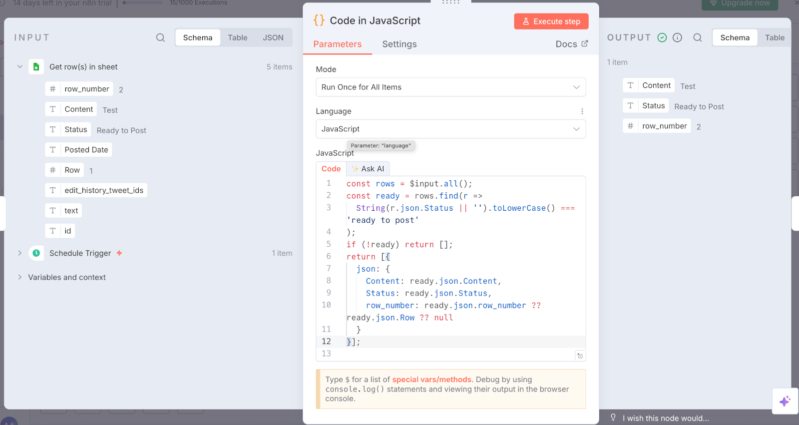 Function node(code)
