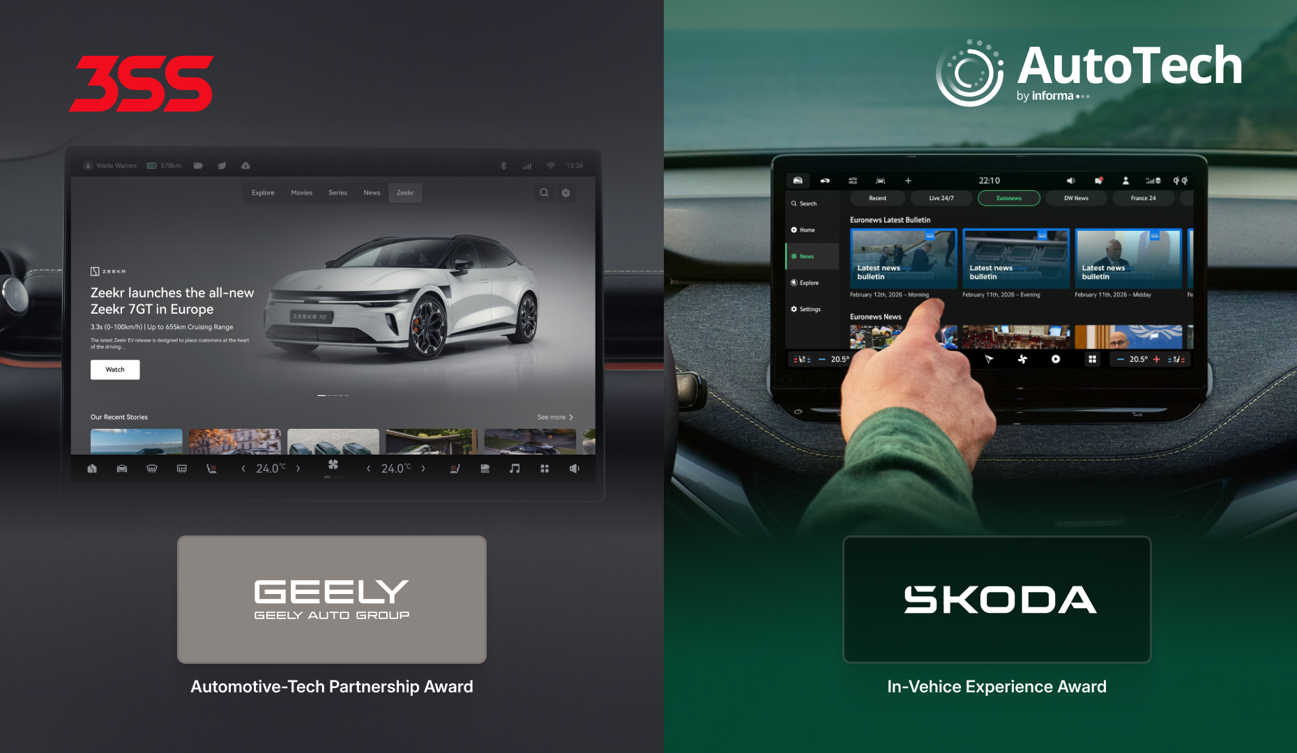 Skoda Play and Zeekr Entertainment Hub shortlisted at the AutoTech Awards 2026