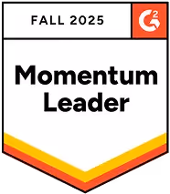 G2 Momentum Leader Fall 2025 badge with orange and yellow accents.
