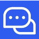 White chat bubbles icon with three dots inside, on a blue background.