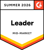 G2 Summer 2026 Leader badge for Mid-Market category with orange and yellow chevron.