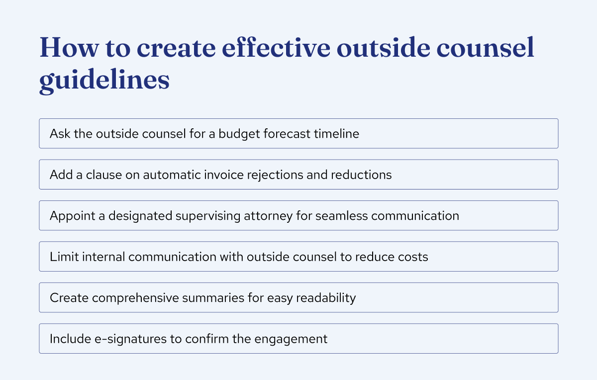 6 Tips to creating effective outside counsel guidelines