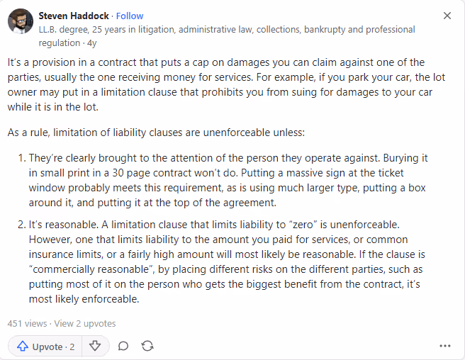 What makes Limitation of Liability Unenforceable?