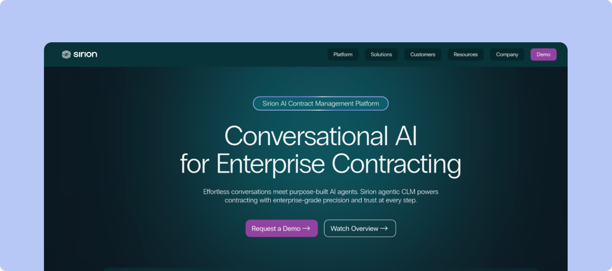 Sirion contract obligation and performance management interface