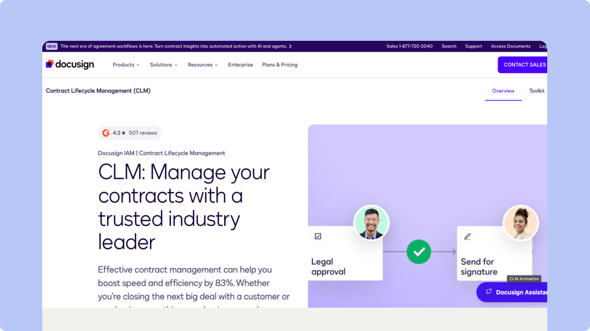 DocuSign CLM contract workflow interface