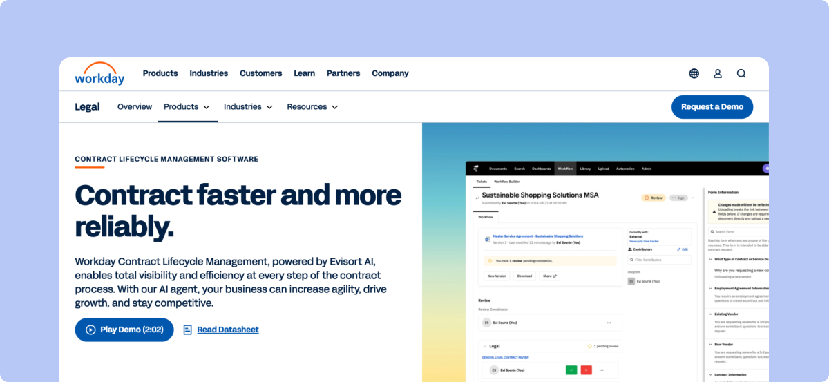 Workday contract lifecycle management interface
