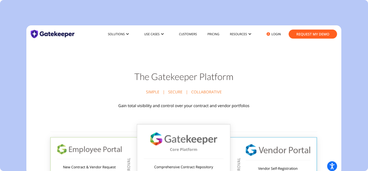 Gatekeeper vendor and contract management interface
