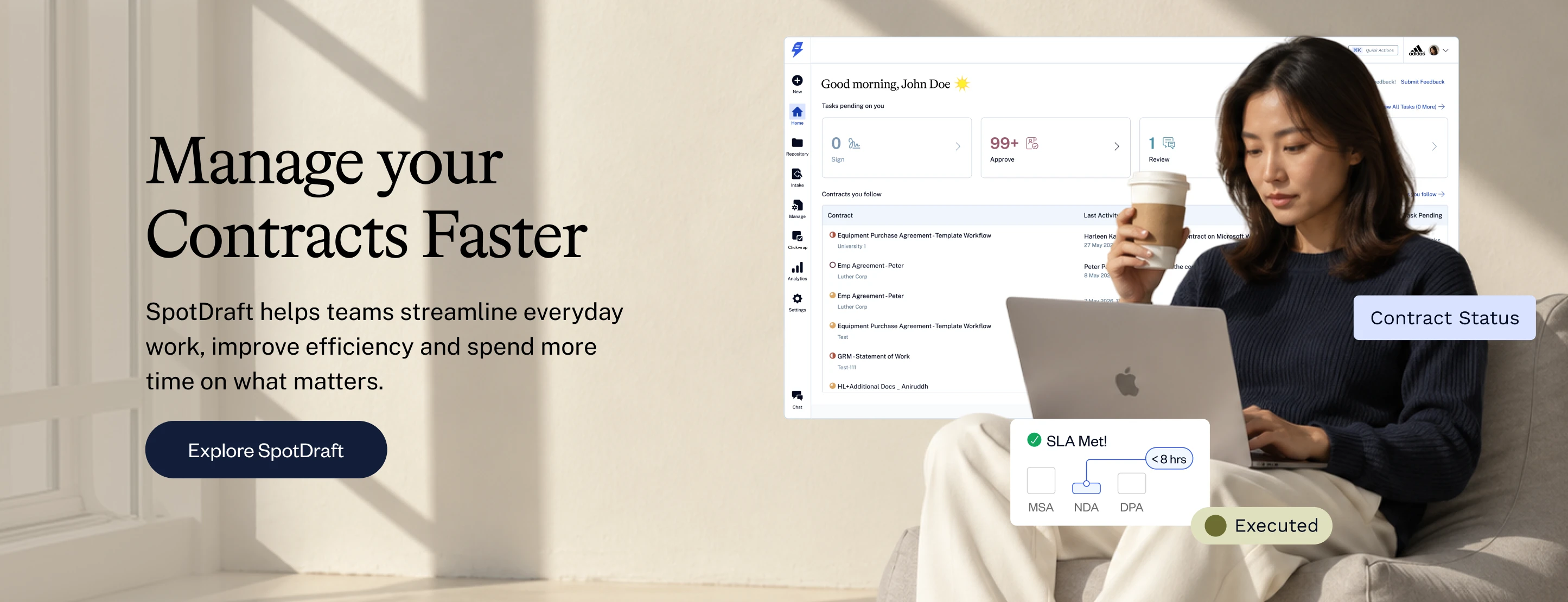 SpotDraft AI-native contract lifecycle management platform for teams