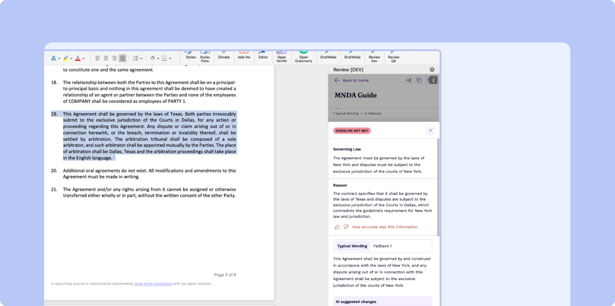 SpotDraft VerifAI reviewing a contract