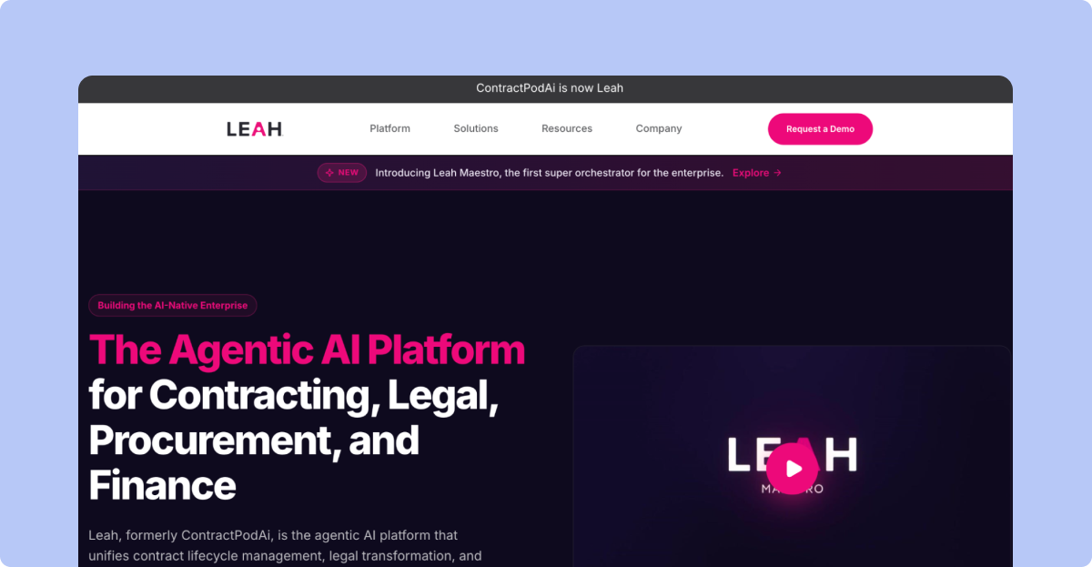 Leah Agentic CLM contract workflow