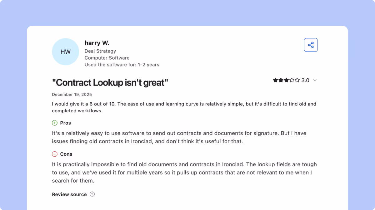 Ironclad review discussing workflow-history navigation