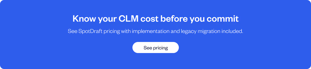 SpotDraft CLM pricing with implementation and contract migration included