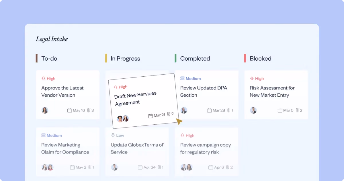 SpotDraft Legal Intake queue for tracking legal requests and status