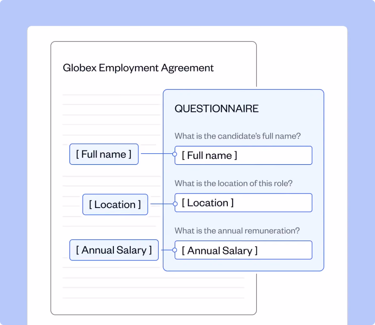 SpotDraft contract template questionnaire used to generate an agreement