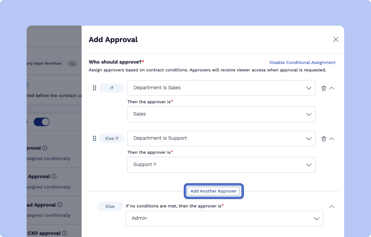 SpotDraft conditional approval workflow for contract administration