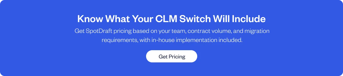 SpotDraft pricing and implementation for teams replacing Workday CLM