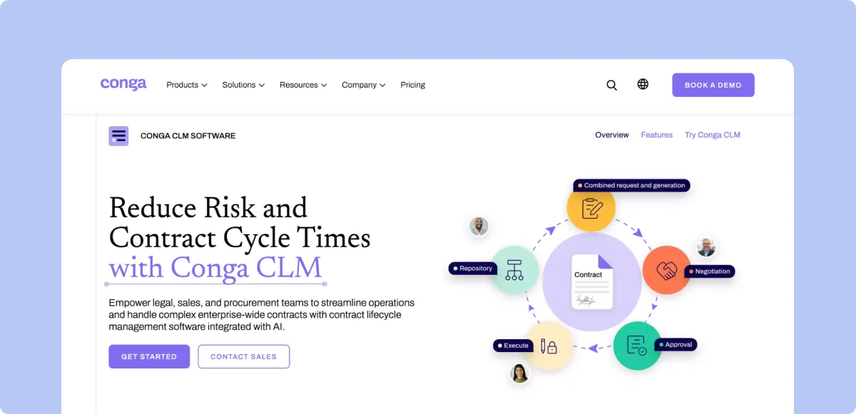 Conga CLM platform for managing Salesforce-connected contract lifecycle workflows