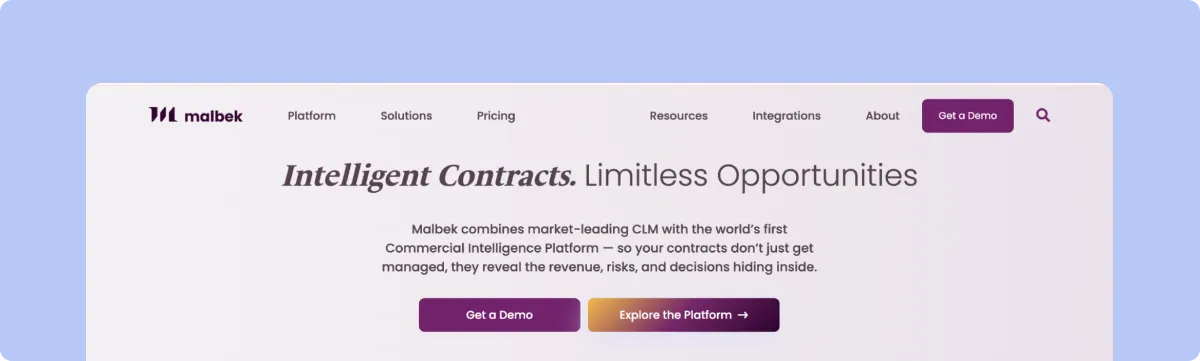 Malbek intelligent contract lifecycle management platform