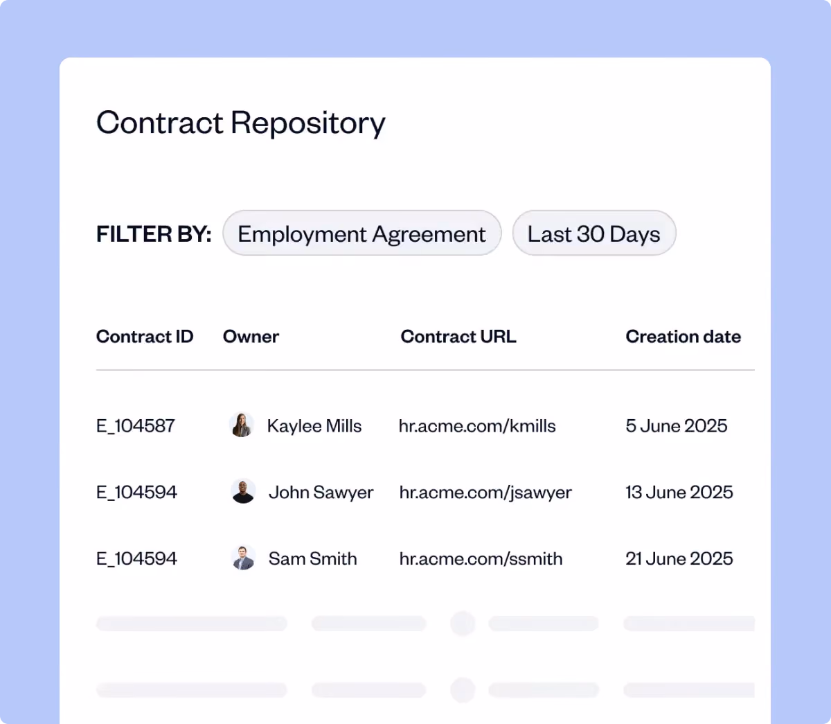SpotDraft searchable employment agreement repository.