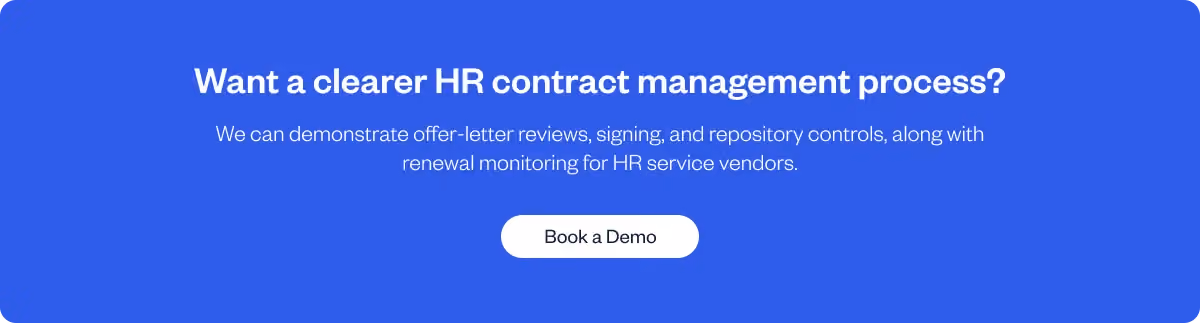 SpotDraft HR contract management demo banner.