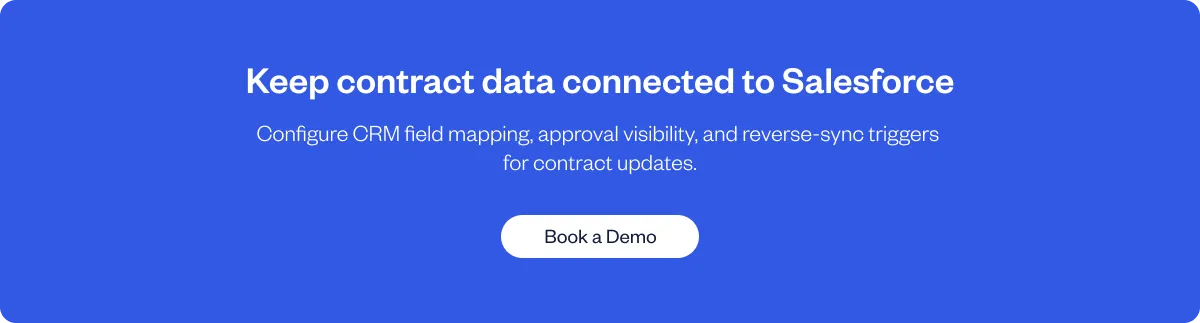 SpotDraft banner explaining Salesforce field mapping, approval visibility, and contract data synchronization