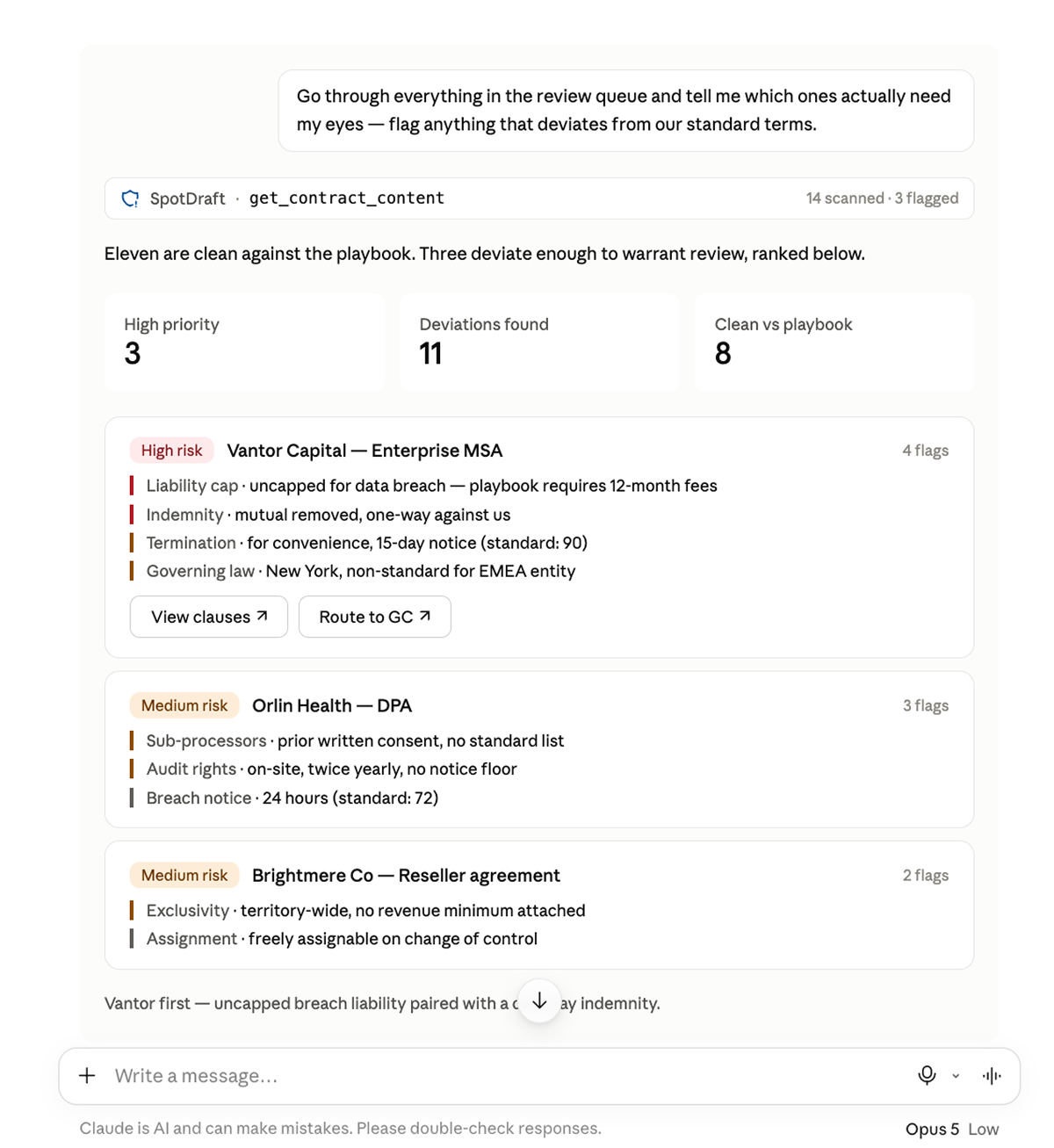 Contract review prioritization: SpotDraft through Claude