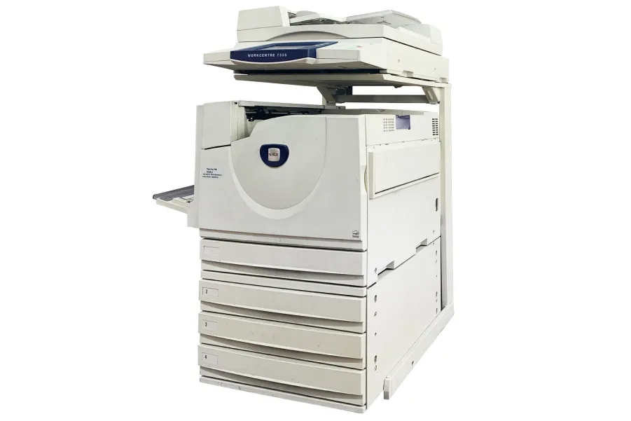 White Xerox multifunction printer with document feeder and paper trays