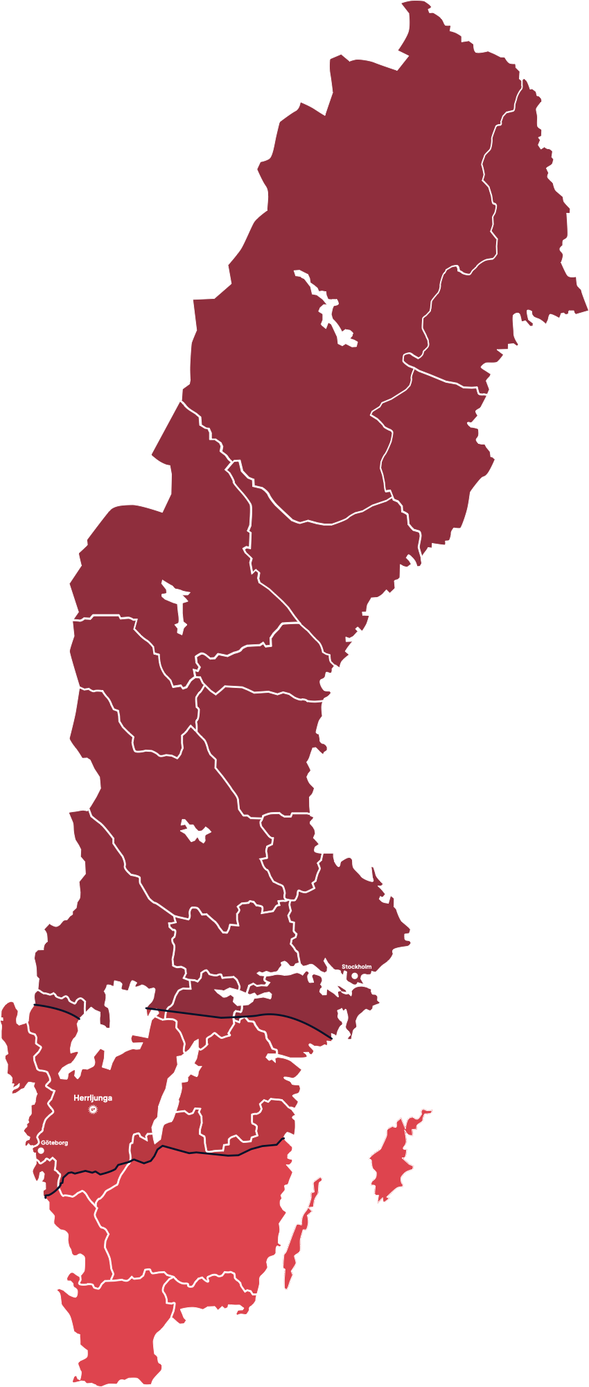 Karta över TJB:s säljarregioner i Sverige