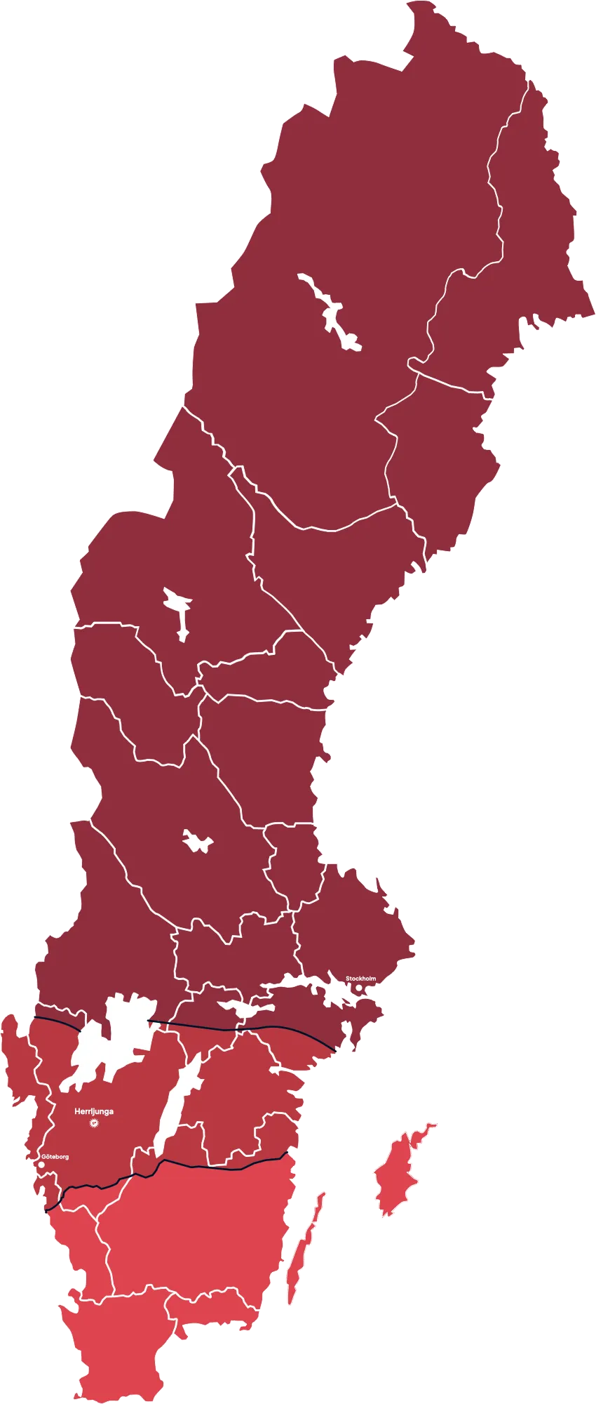 Karta över TJB:s säljarregioner i Sverige