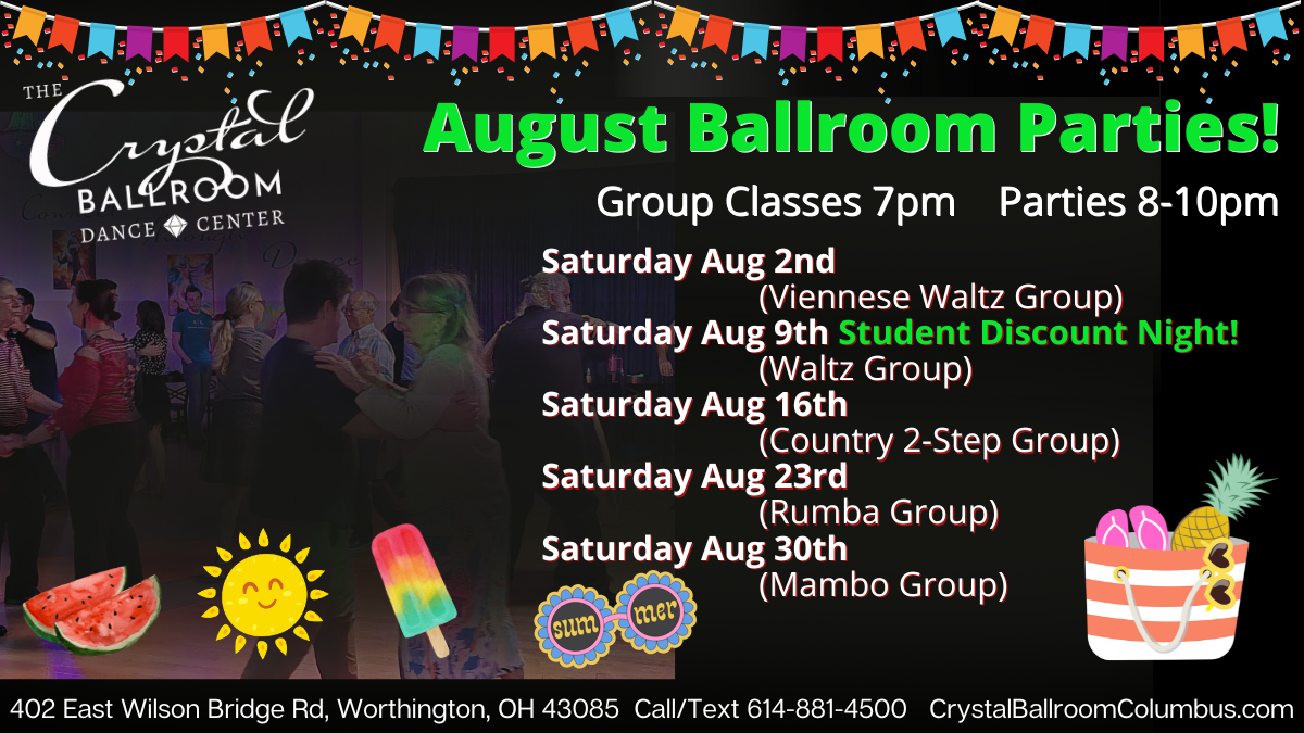 August Weekly Ballroom Dance Parties - Rumba - Aug 23