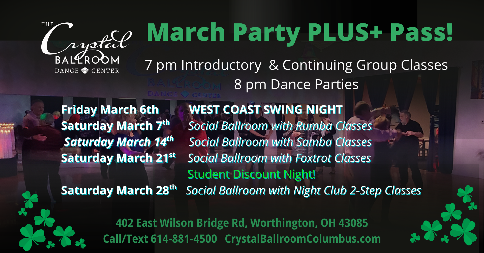 Weekly Ballroom Dance Parties with Group Classes - Mar 28th