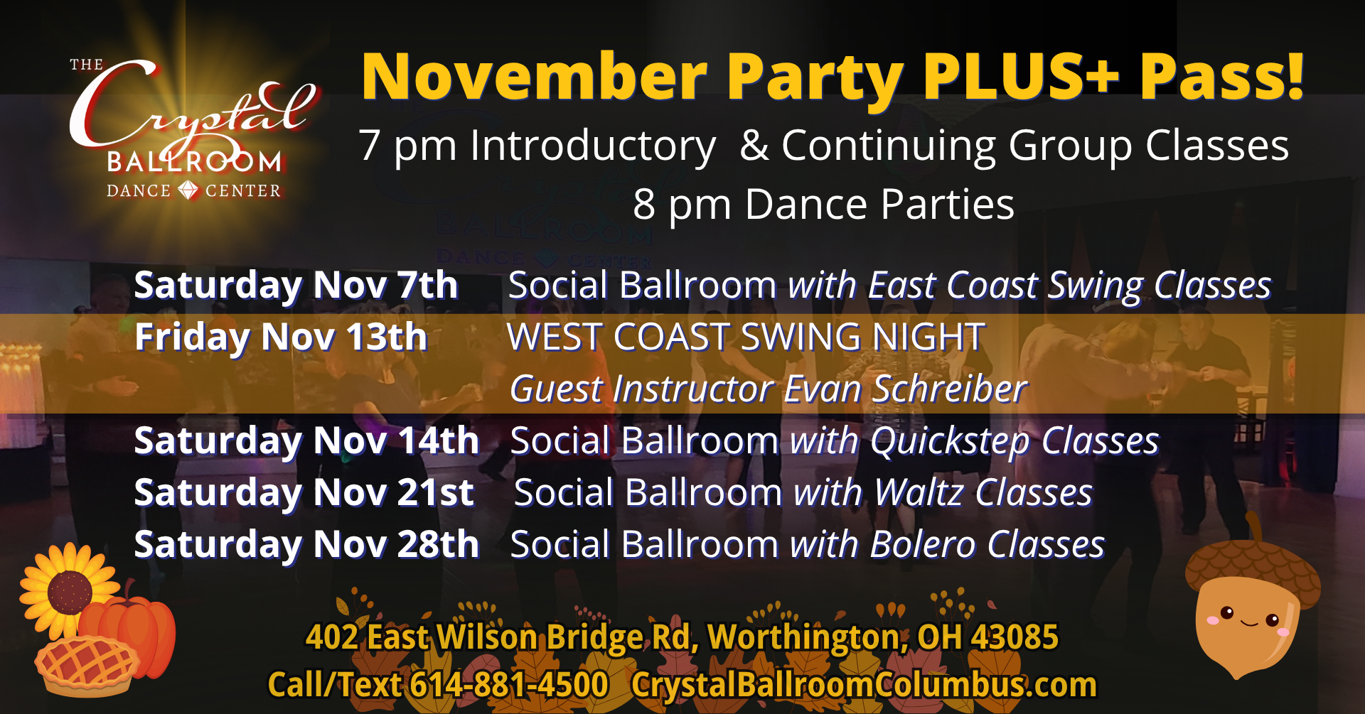 November Party PLUS+ Pass Ballroom Dance Classes and Parties - Nov 7