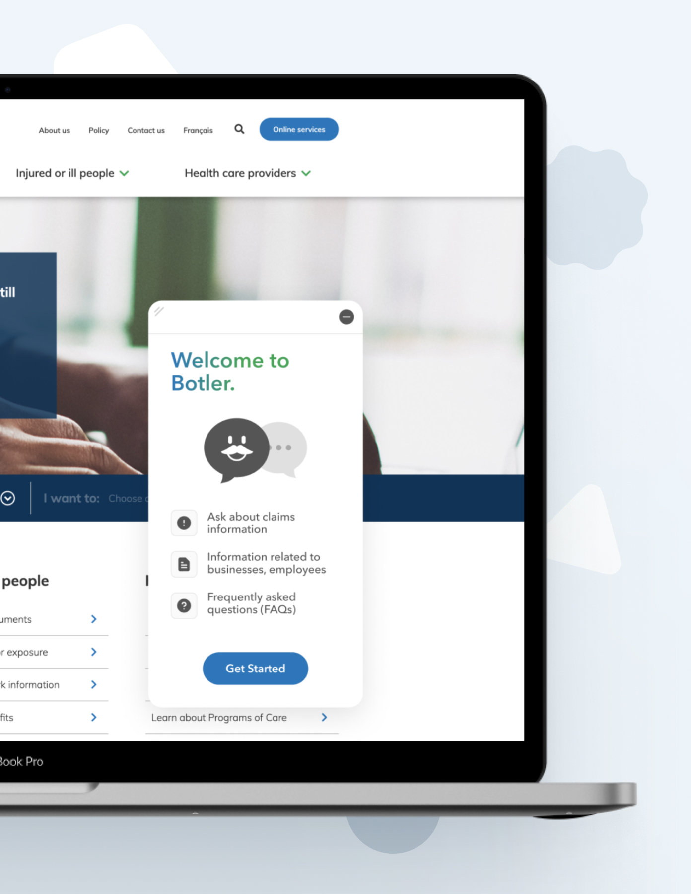 A laptop computer image of the Botler chatbot.