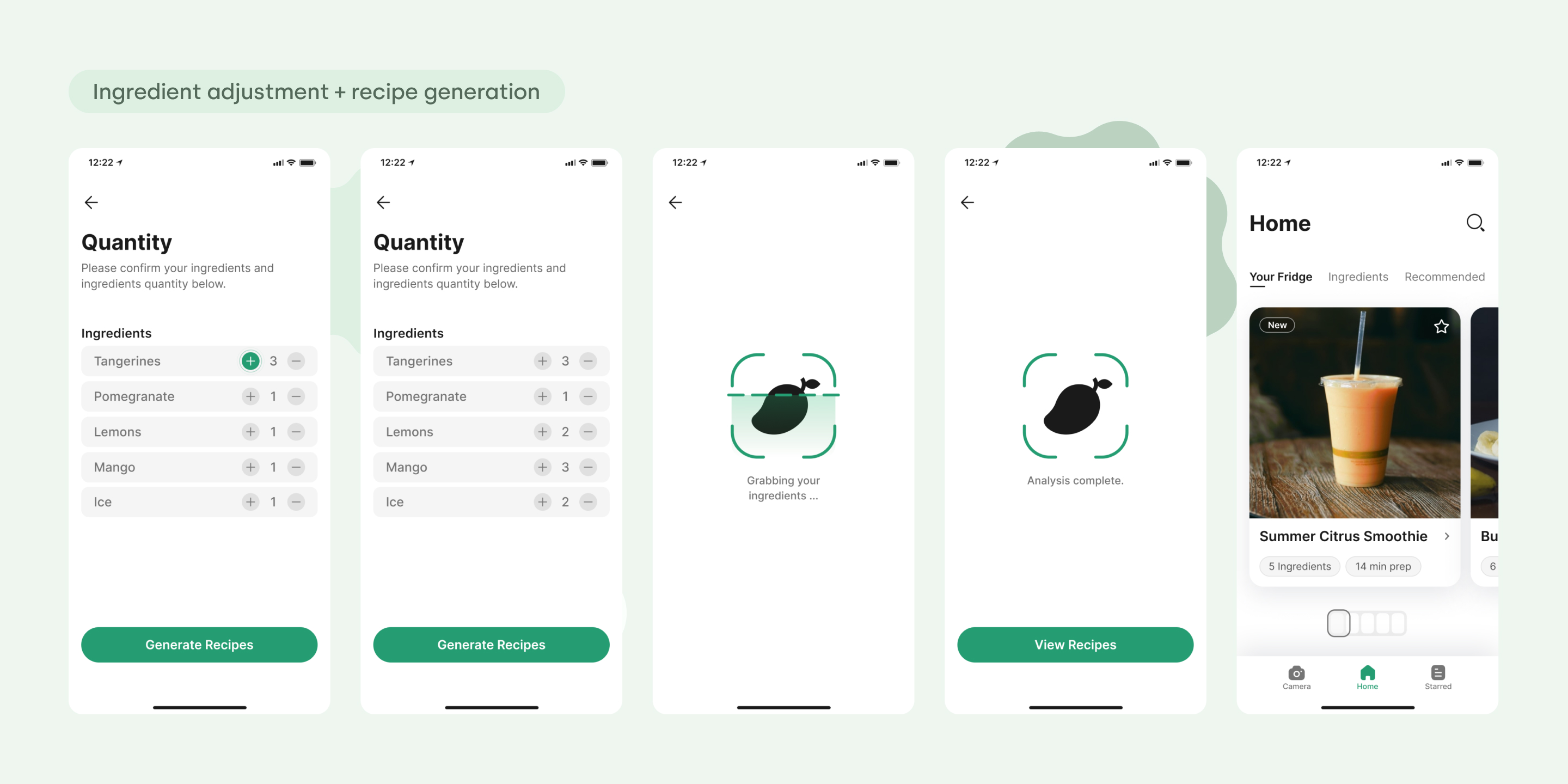 Ingredient adding + recipe generation