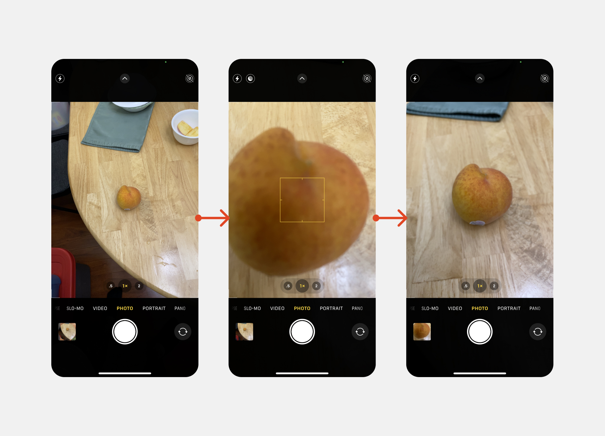 User positioning an ingredient up close
