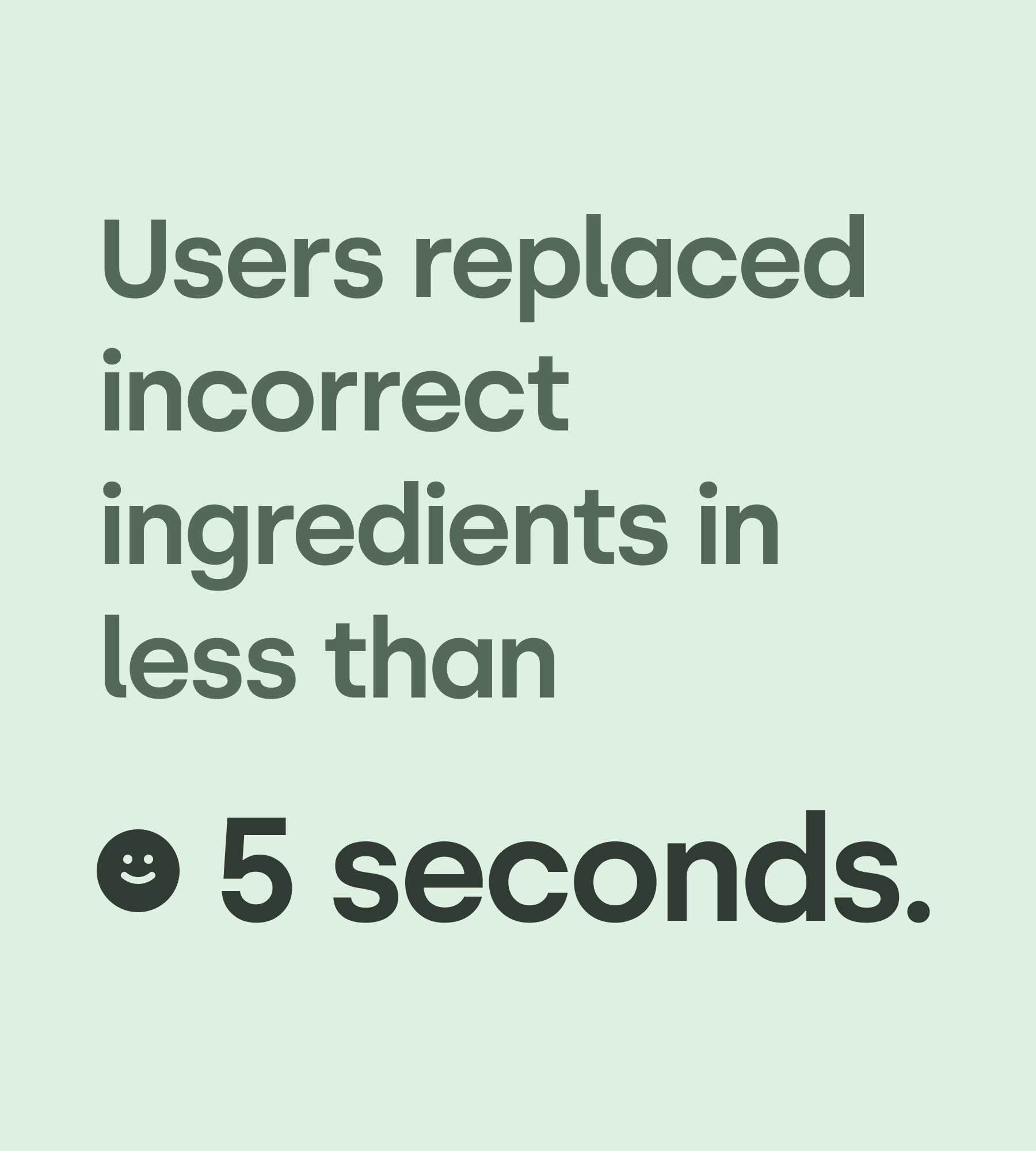 Incorrect ingredients were replaced in less than 5 seconds