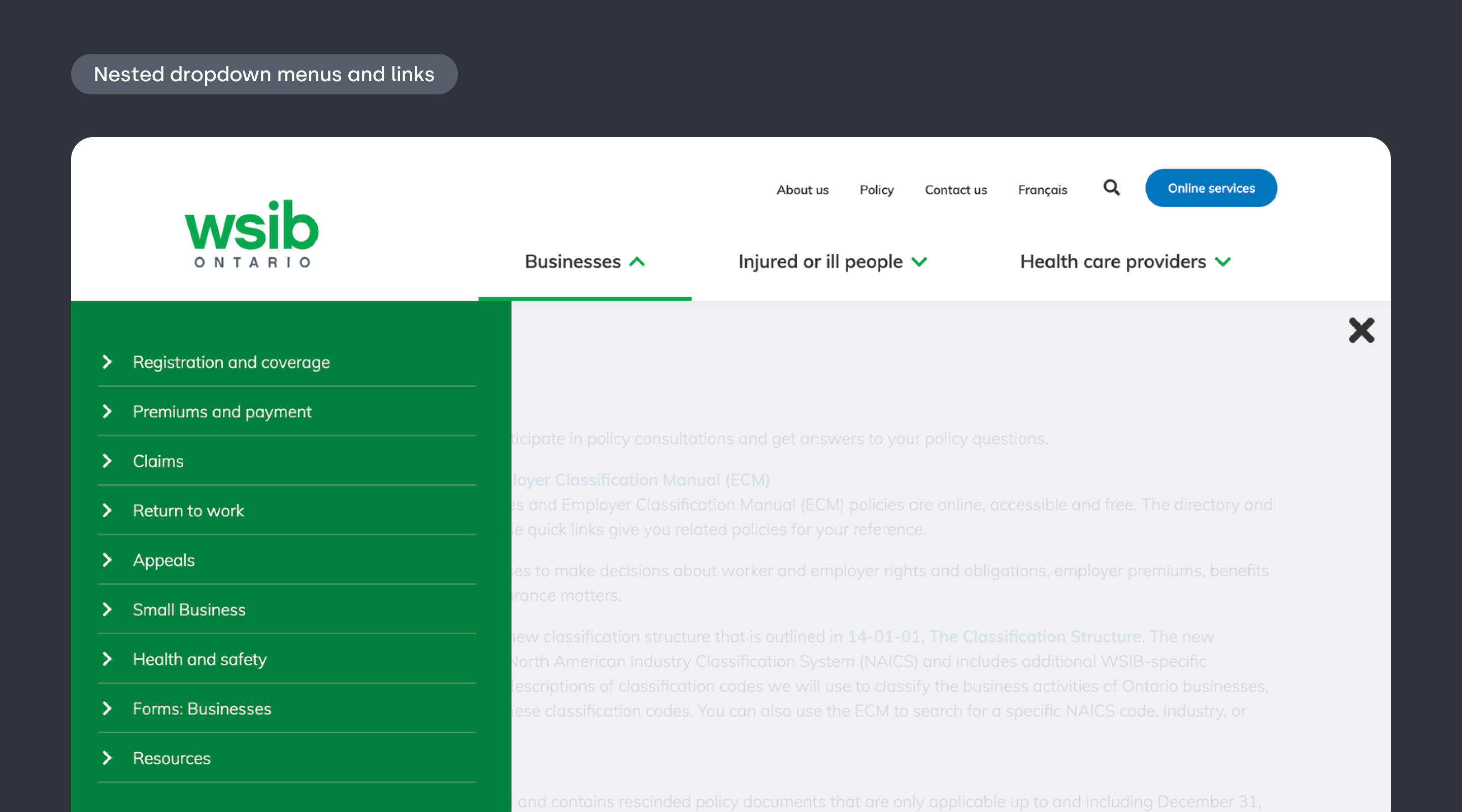 Nested dropdowns, menus, links