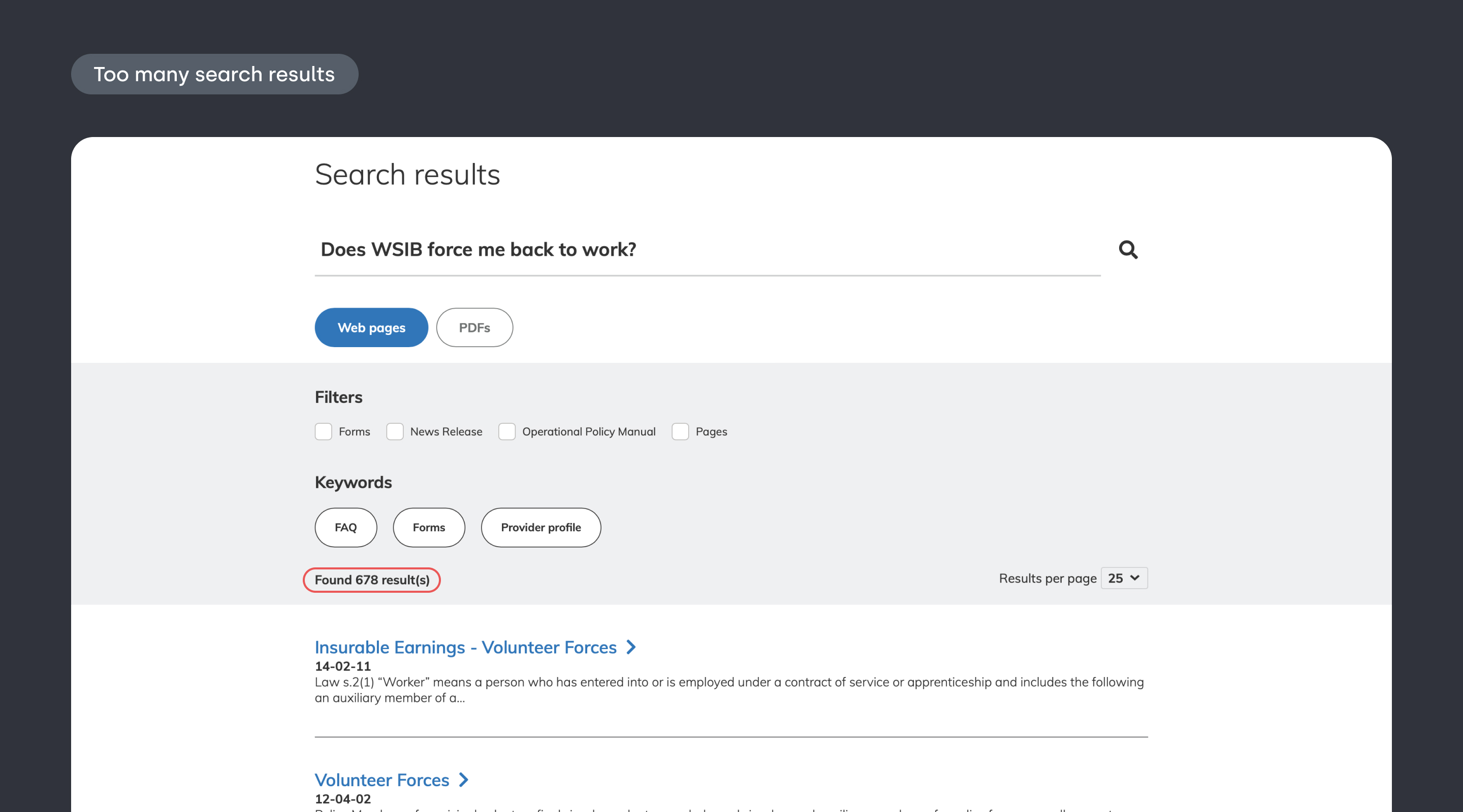 Too many search results