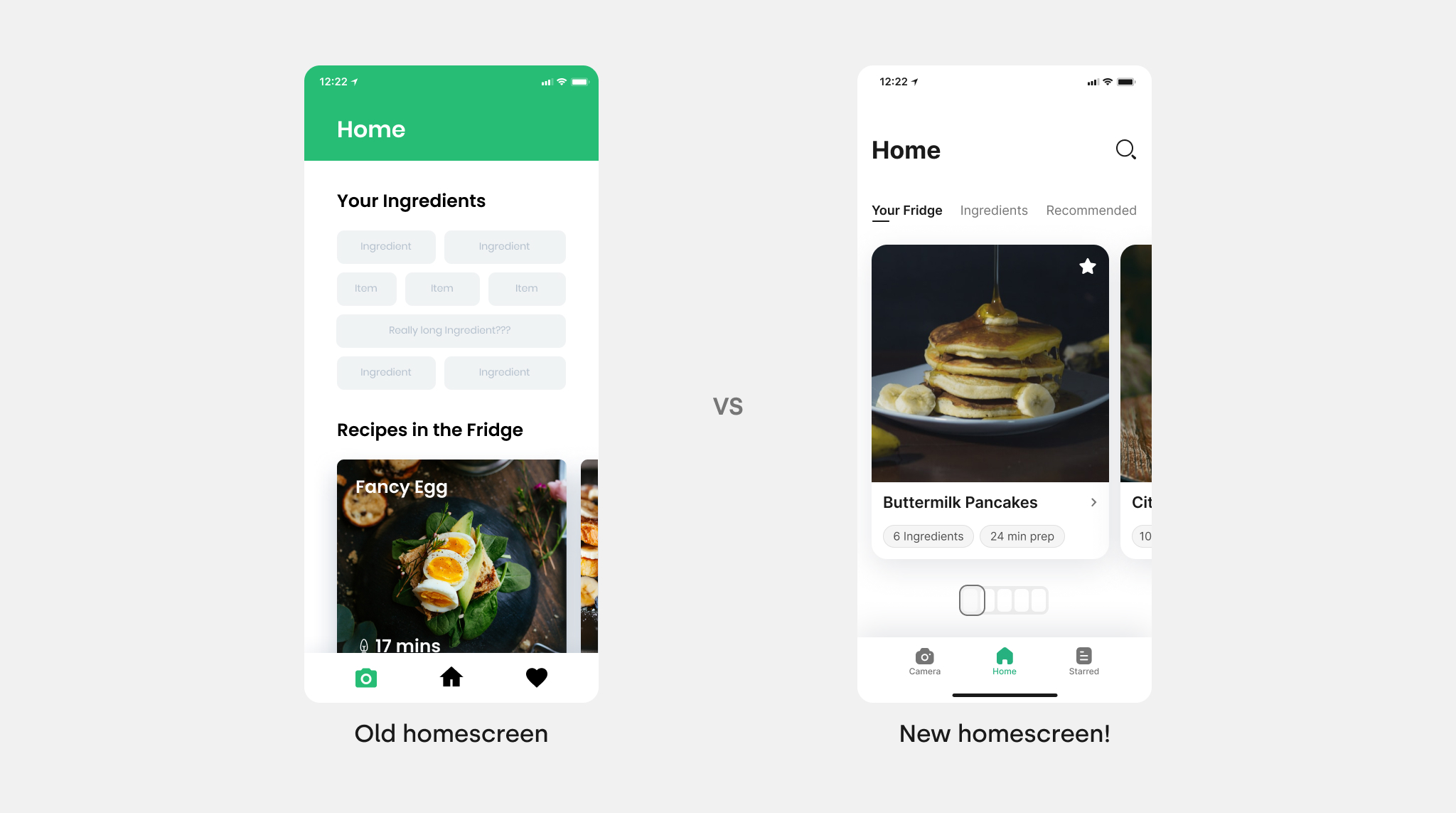 Old versus new homescreen