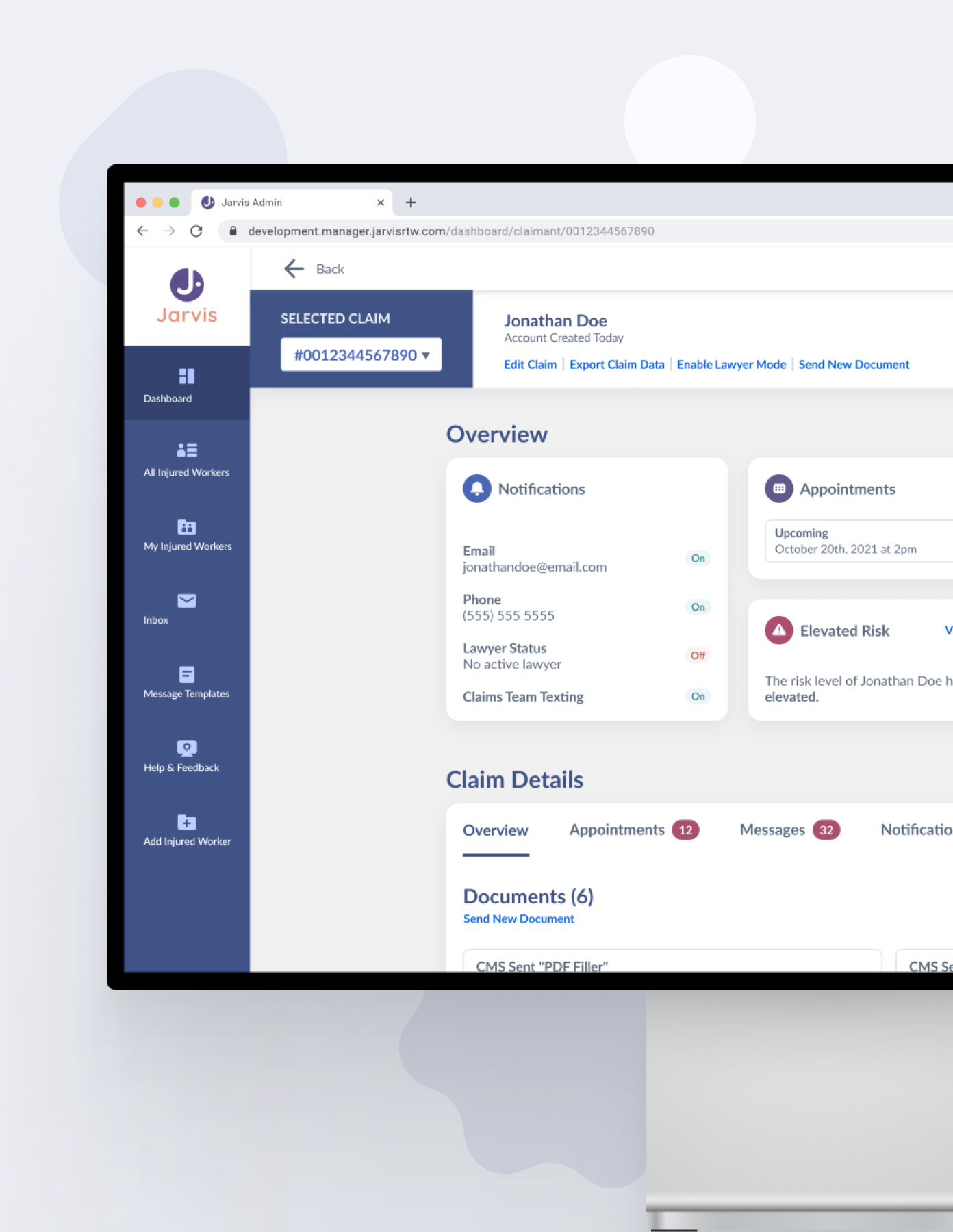 An desktop computer image of the Injured Worker Details page.
